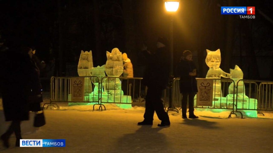 Ледяные скульптуры в Асеевском зажглись волшебным светом