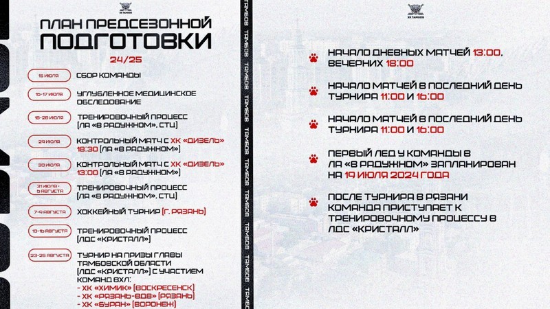 Первые домашние матчи межсезонья ХК «Тамбов» проведет в конце июля