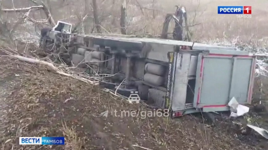 В Жердевке на трассе перевернулся свиновоз