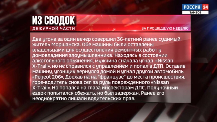 Одной строкой: покушение на убийство, два угона и задержание браконьеров