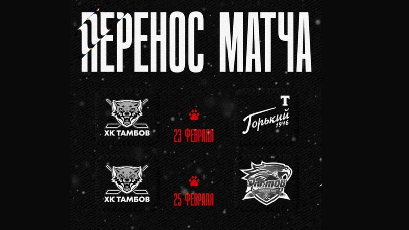 Матчи ХК «Тамбов» с «Торпедо-Горький» и «Ростовом» перенесены на конец февраля