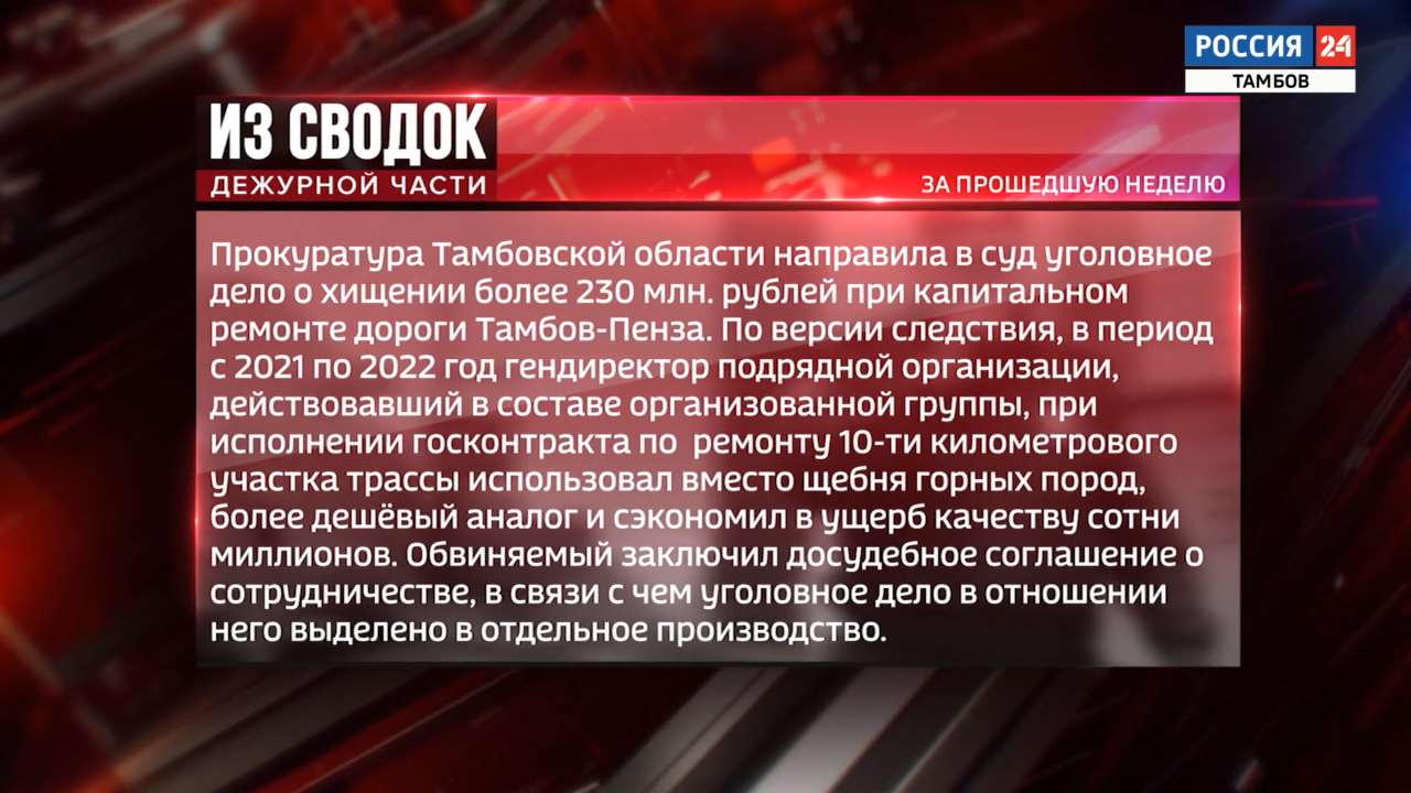 Из сводок дежурной части: хищение 230 млн рублей при ремонте дороги и миллионные афёры Из сводок дежурной части: хищение 230 млн рублей при ремонте дороги и миллионные афёры